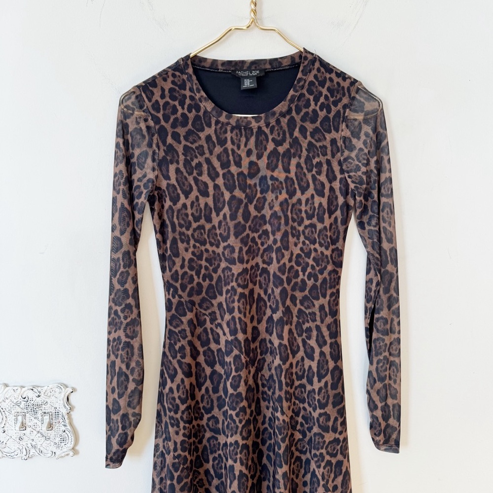 Rachel Zoe Leopard Mesh Midi Dress Brown and Black Animal Print XS - Picture 5 of 11